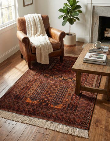 4' 4 x 6' 4 Hand Knotted Balouch Persian Wool Rug