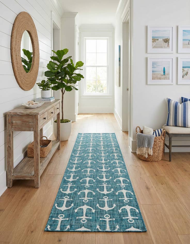Detail image of 2' 7 x 12'  Washable Coastal Indoor / Outdoor Runner Rug