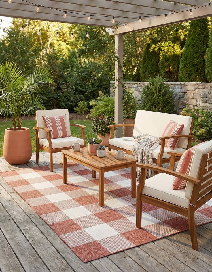 Detail image of 6' x 9' Easy-Clean Checkered Indoor / Outdoor Rug