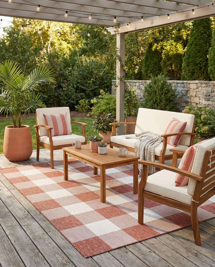 6' x 9' Easy-Clean Checkered Indoor / Outdoor Rug