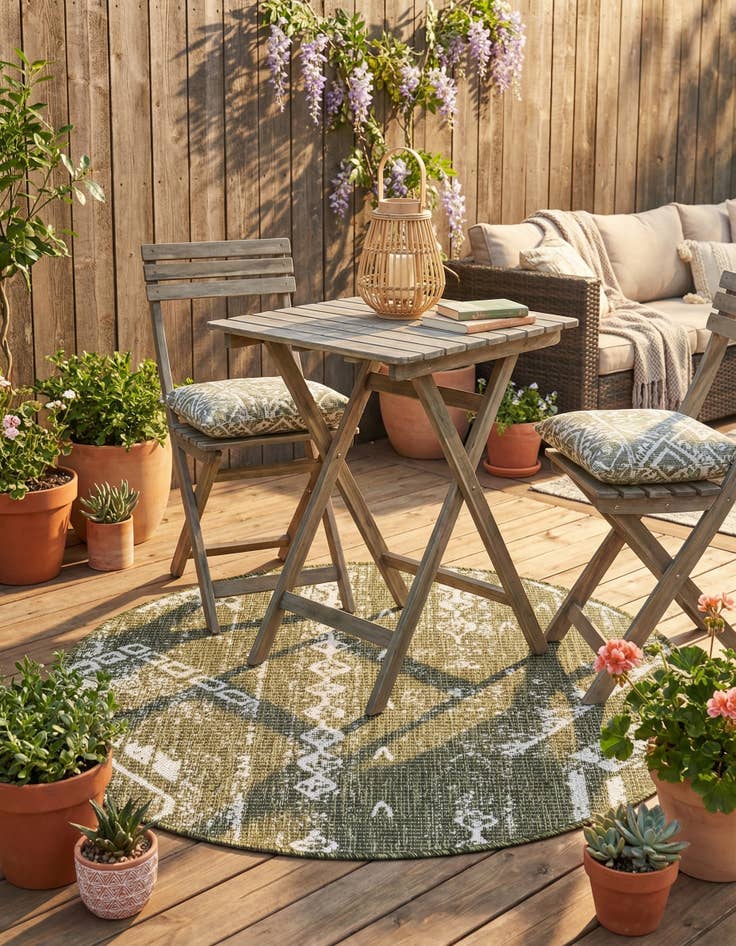 Detail image of  3' x 3'  Washable Bohemian Indoor / Outdoor Round Rug