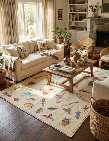 5' 5 x 7' 4 Hand Woven Kilim Suzani Wool Rug