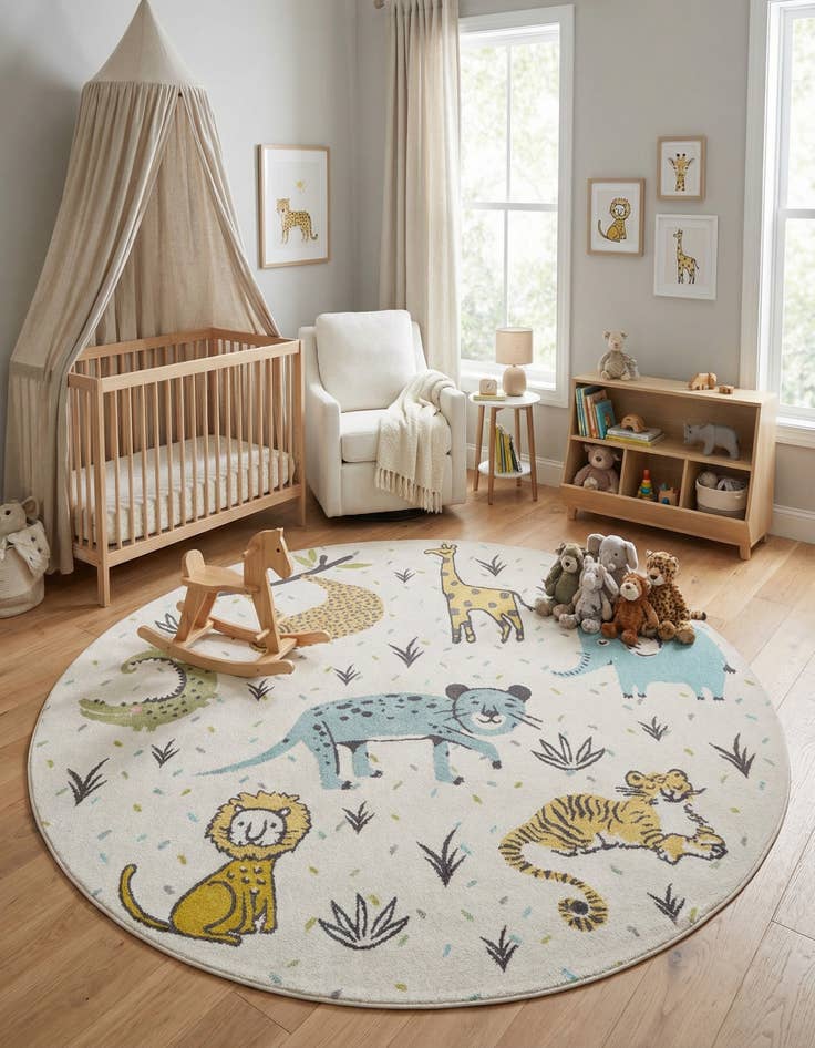 Detail image of 7' 10 x 7' 10 Animals Whimsy Kids Round Rug