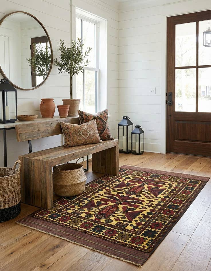 Detail image of 4' 1 x 6' 4  Hand Knotted Sumak Wool Rug