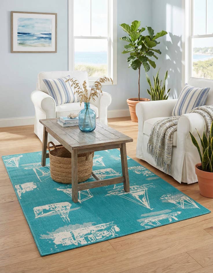 Detail image of 4' x 6'  Washable Coastal Indoor / Outdoor Rug
