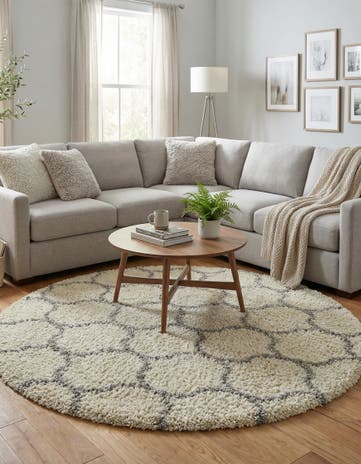 Ivory Lattice Shag Round Rug
