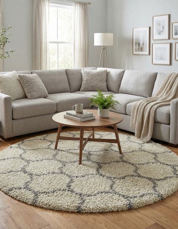Ivory Lattice Shag Round Rug