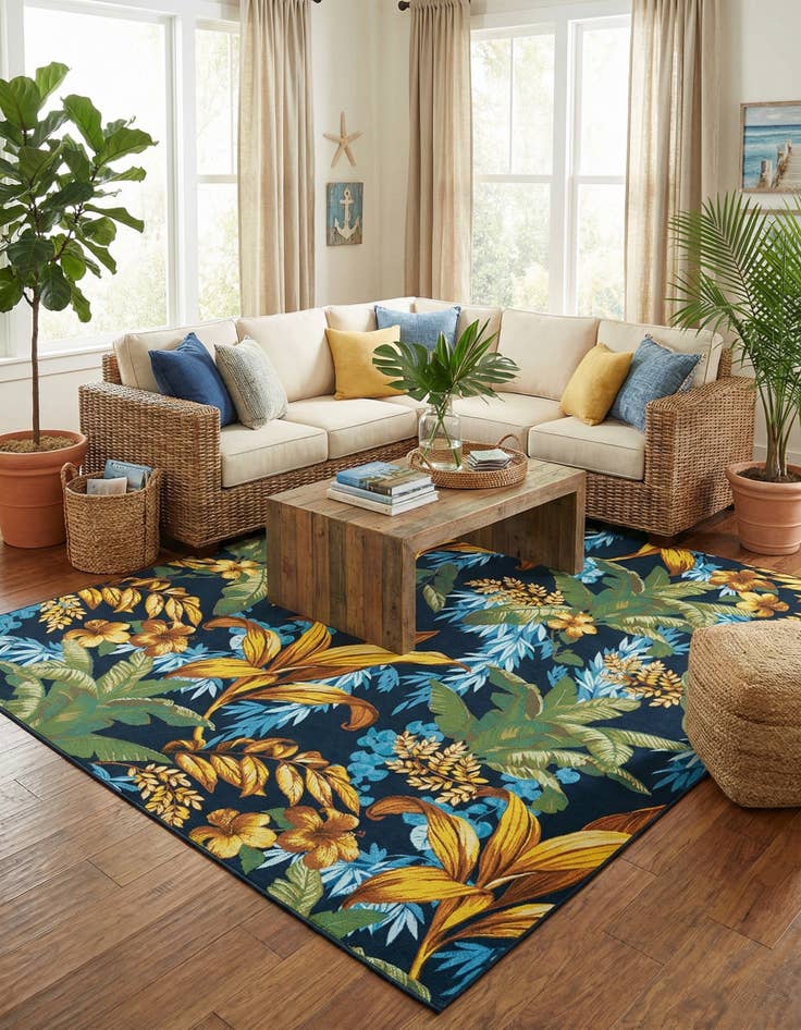 Detail image of  10' x 12'  Washable Botanical Indoor / Outdoor Rug
