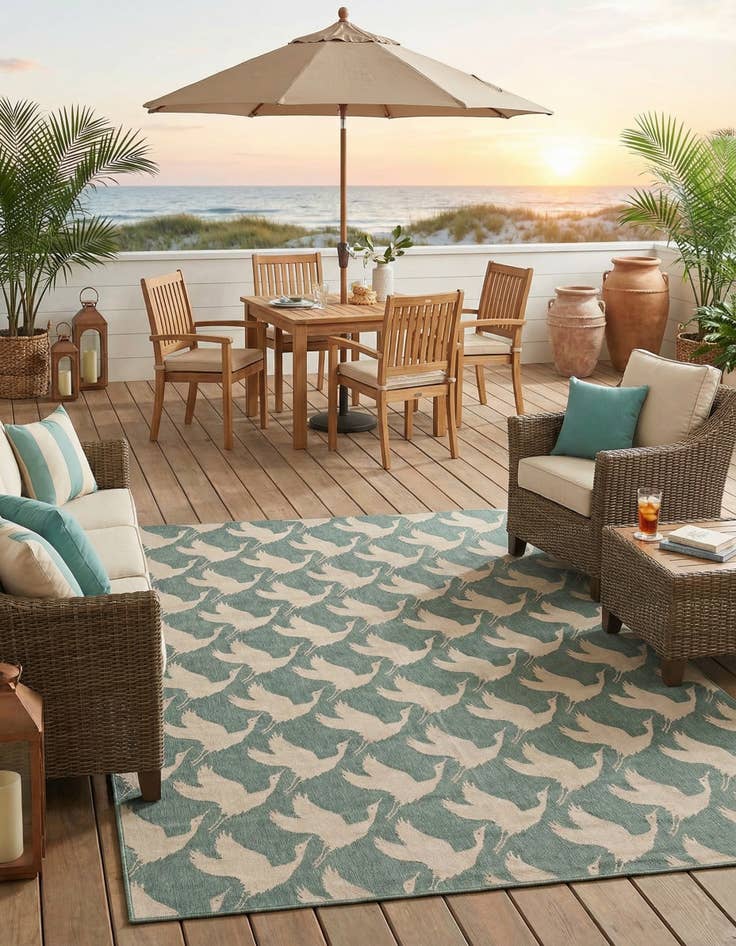 Detail image of 9' x 12'  Washable Coastal Indoor / Outdoor Rug