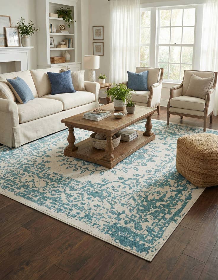 Detail image of 12' x 12'  Washable Traditional Indoor / Outdoor Square Rug