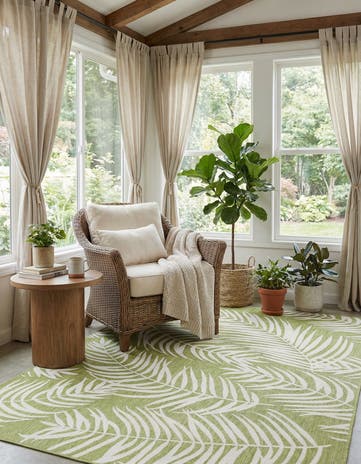 Green Easy-Clean Botanical Indoor / Outdoor Rug