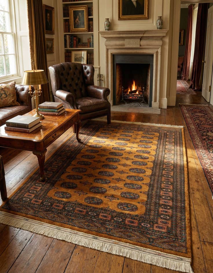 Detail image of  4' 6 x 6' 2  Hand Knotted Bokhara Wool Rug