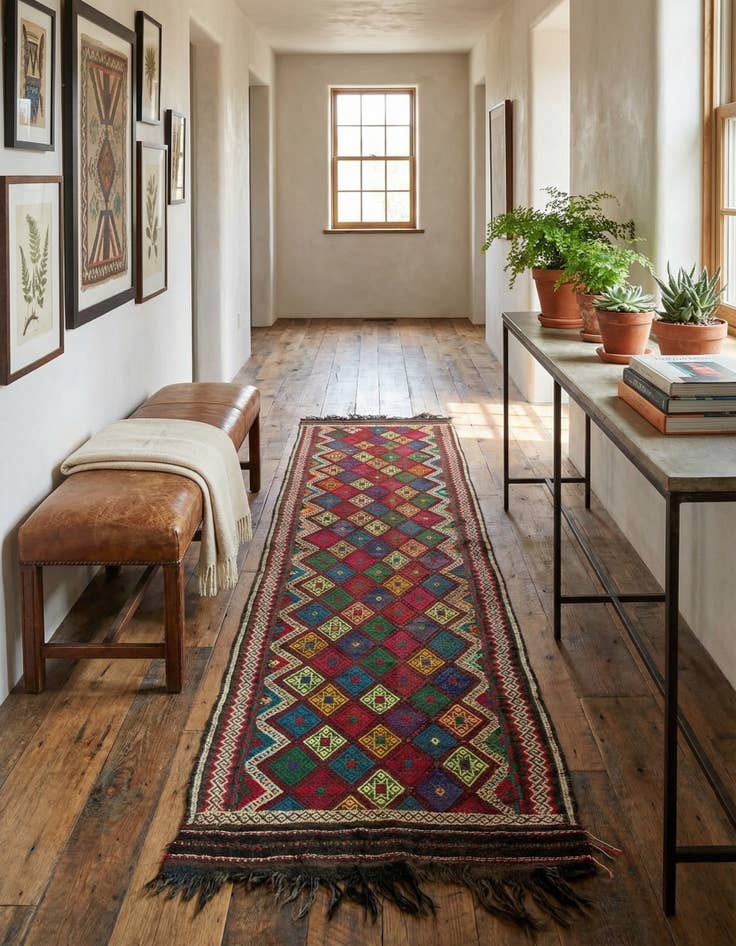 Detail image of 2' x 7' 7  Hand Knotted Kilim Fars Persian Wool Runner Rug