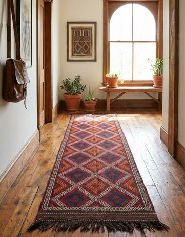 2' 6 x 9' 9 Hand Knotted Kilim Fars Persian Wool Runner Rug