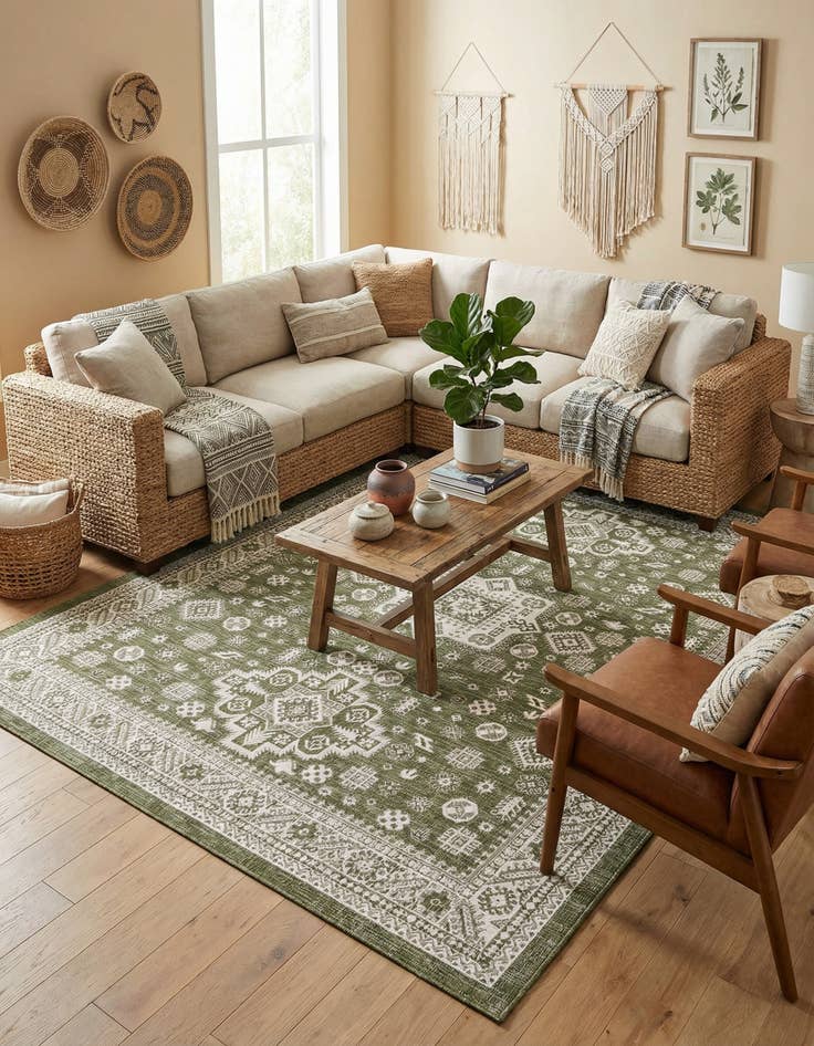 Detail image of 10' x 13'  Washable Aztec Indoor / Outdoor Rug