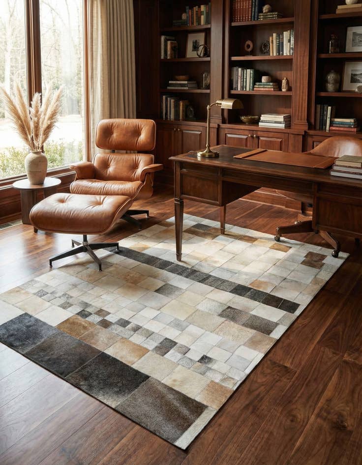 Detail image of 5' 1 x 8' Cowhide - Patchwork Rug