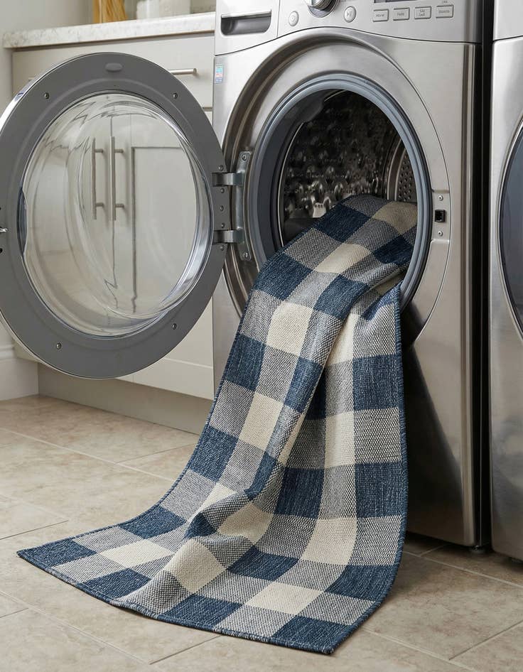 Detail image of  2' 7 x 12'  Washable Checkered Indoor / Outdoor Runner Rug