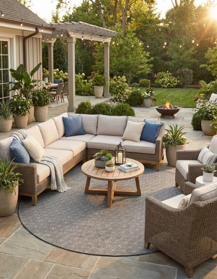 Detail image of 13' x 13' Easy-Clean Trellis Indoor / Outdoor Round Rug