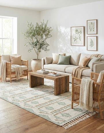 Aquamarine and White Hand Woven Arizona Wool Rug