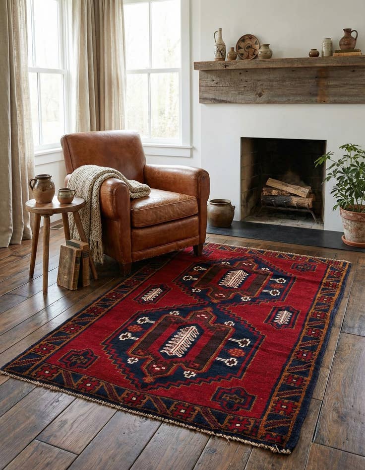 Detail image of  2' 10 x 4' 5  Hand Knotted Balouch Persian Wool Rug