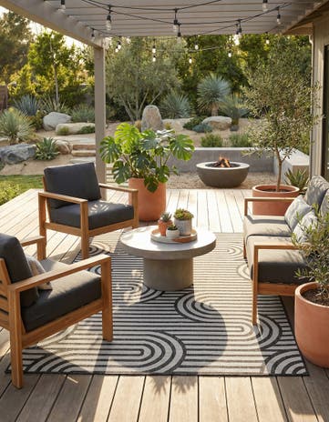 Black and White Easy-Clean Modern Indoor / Outdoor Rug
