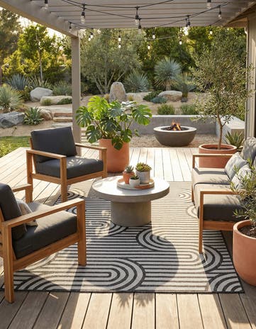 Black and White Easy-Clean Modern Indoor / Outdoor Rug