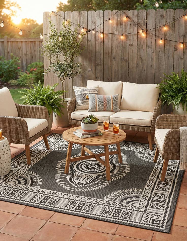 Detail image of 7' 10 x 7' 10 Easy-Clean Traditional Indoor / Outdoor Square Rug