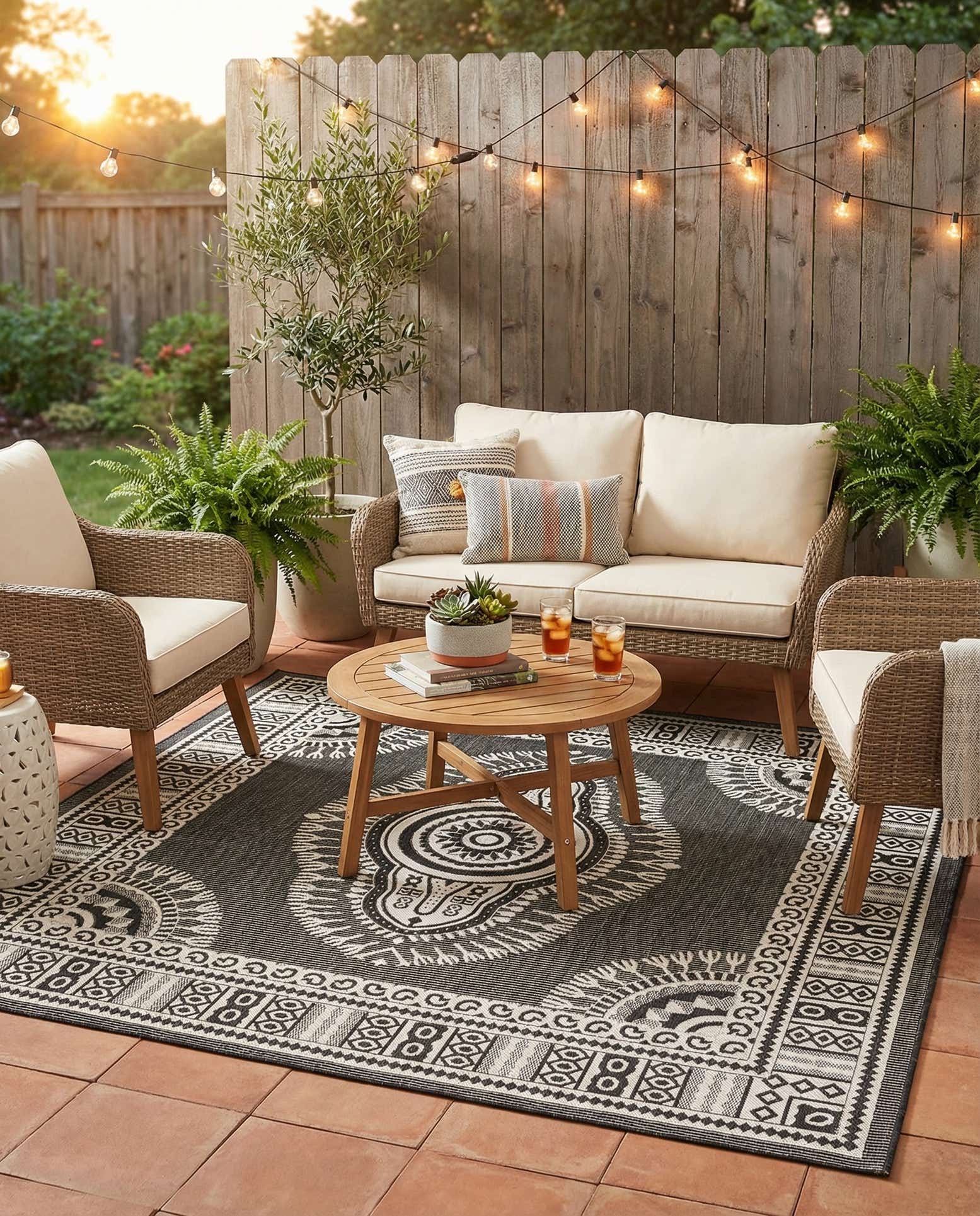 7' 10 x 7' 10 Easy-Clean Traditional Indoor / Outdoor Square Rug