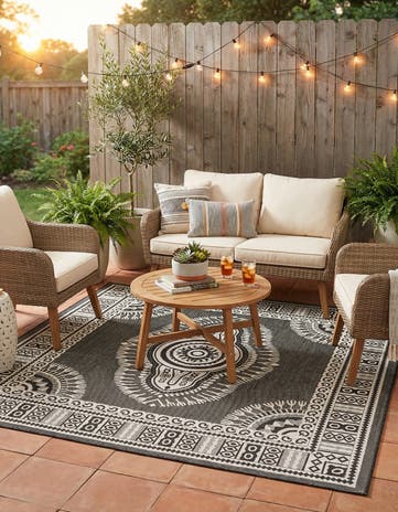 7' 10 x 7' 10 Easy-Clean Traditional Indoor / Outdoor Square Rug