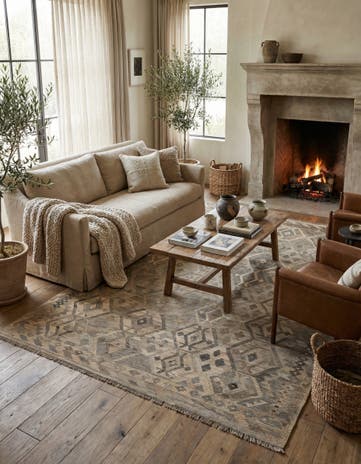 6' 9 x 9' 11 Hand Woven Kilim Maymana Wool Rug
