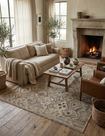 6' 9 x 9' 11 Hand Woven Kilim Maymana Wool Rug