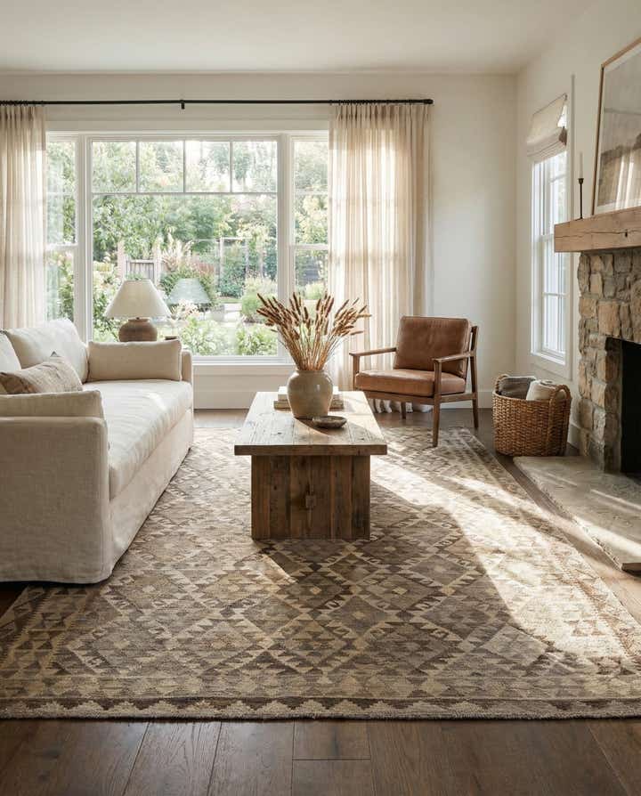 6' 9 x 9' 7 Hand Woven Kilim Maymana Wool Rug