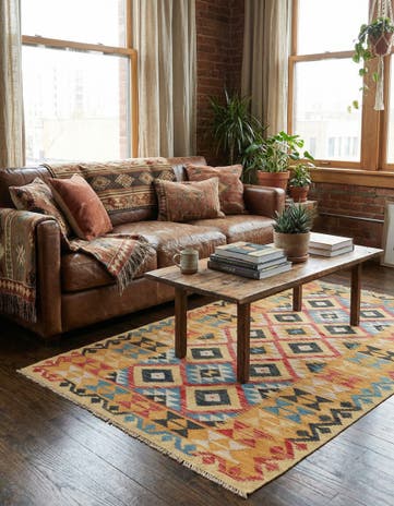 3' 5 x 6' 5 Hand Woven Kilim Maymana Wool Rug