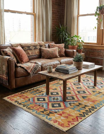 3' 5 x 6' 5 Hand Woven Kilim Maymana Wool Rug