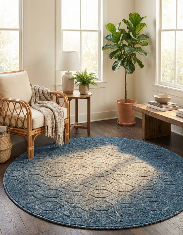 Detail image of 4' x 4'  Washable Trellis Textured Indoor / Outdoor Round Rug