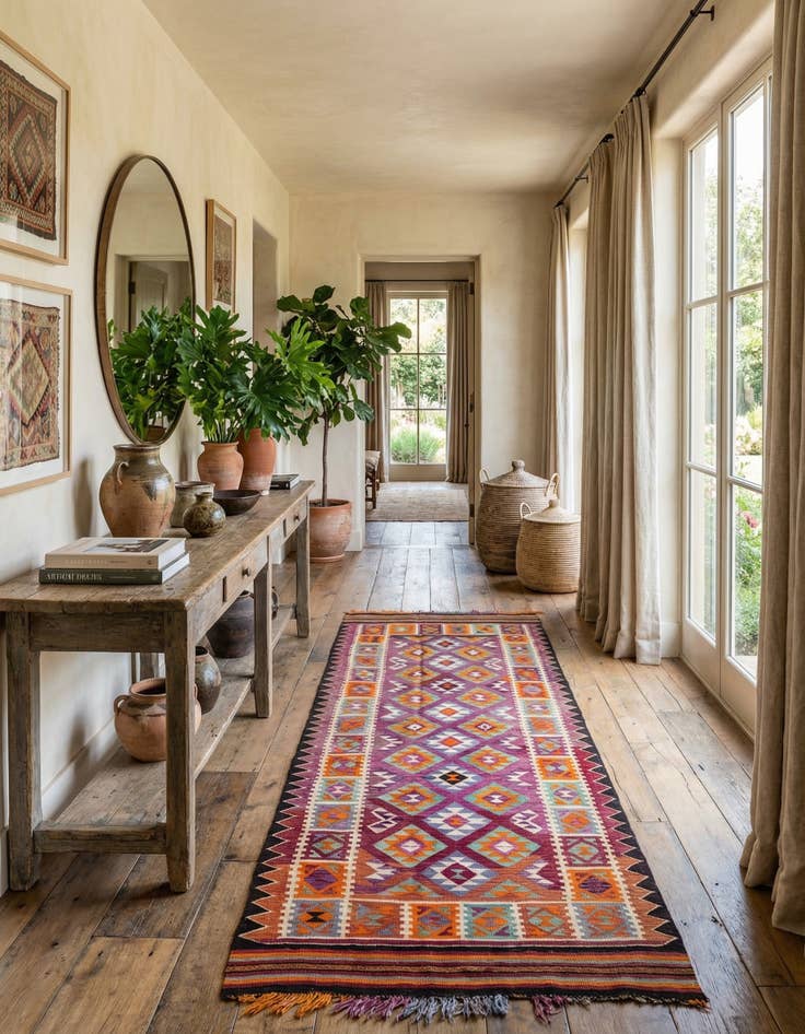 Detail image of 4' 4 x 11' 2 Hand Woven Kilim Fars Wool Runner Rug