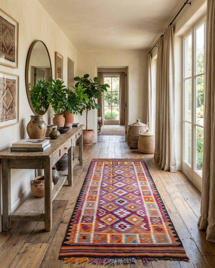 Detail image of 4' 4 x 11' 2 Hand Woven Kilim Fars Wool Runner Rug