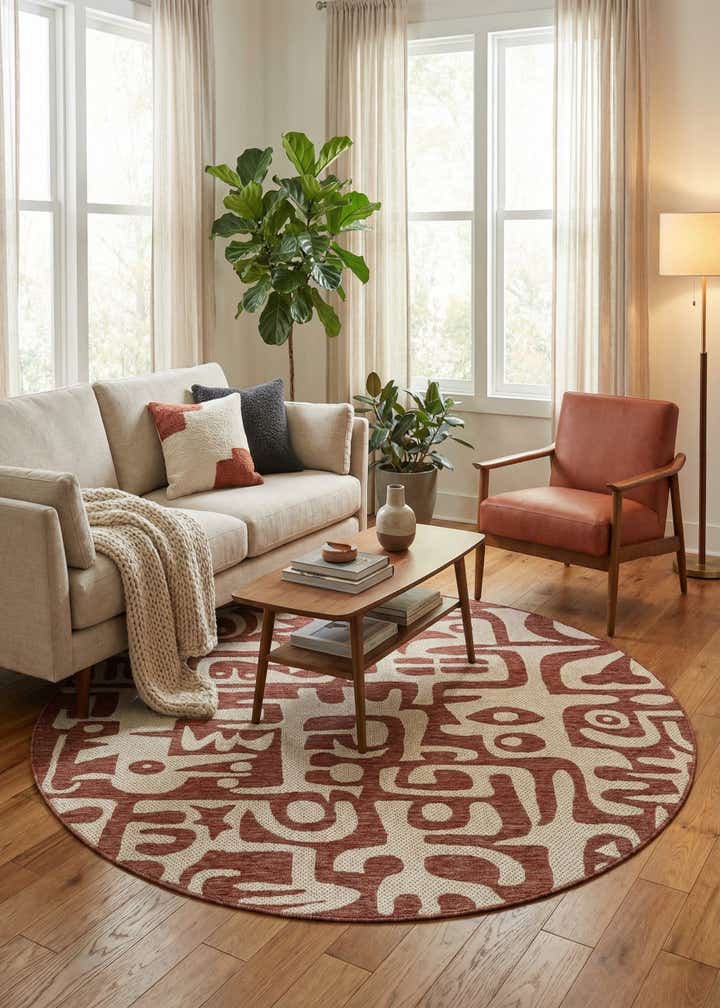 6' x 6' Easy-Clean Modern Indoor / Outdoor Round Rug
