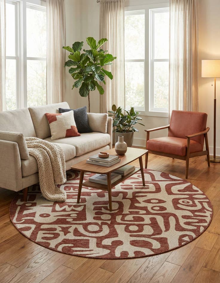 Detail image of  6' x 6'  Washable Modern Indoor / Outdoor Round Rug