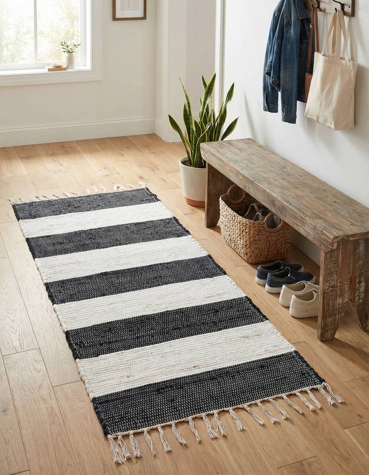 Detail image of 2' x 5' 1  Hand Woven Chindi Rag Runner Rug