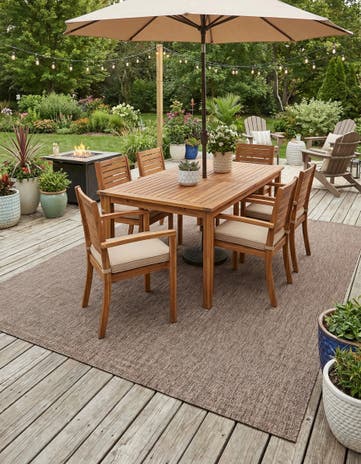 Light Brown Easy-Clean Solid Indoor / Outdoor Rug