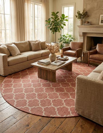 Rust Red Easy-Clean Lattice Indoor / Outdoor Round Rug