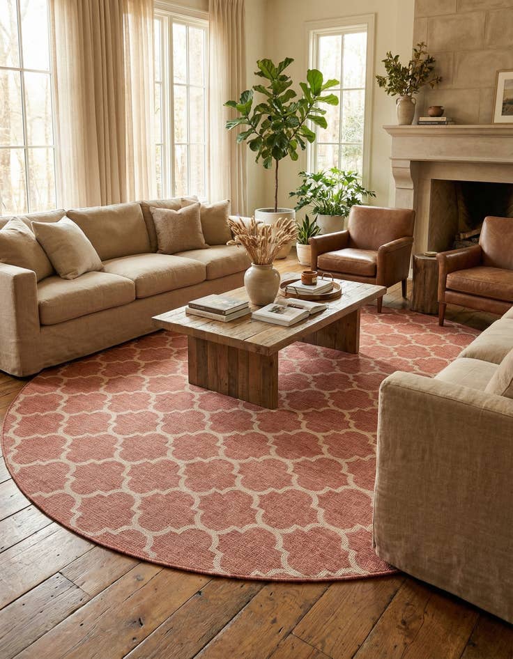 Detail image of 13' x 13'  Washable Trellis Indoor / Outdoor Round Rug