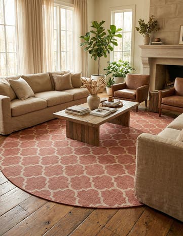 Rust Red Easy-Clean Lattice Indoor / Outdoor Round Rug