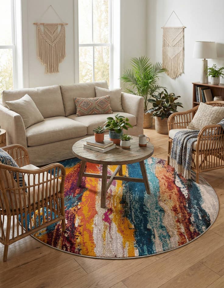 Detail image of 7' 10 x 7' 10  Washable Haerfest Round Rug