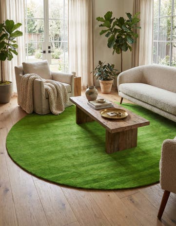Light Green Hand Knotted Solid Gabbeh Wool Round Rug