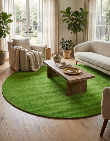 Light Green Hand Knotted Solid Gabbeh Wool Round Rug