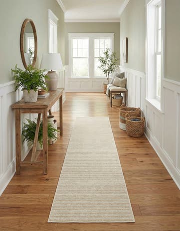 Beige and Ivory Easy-Clean Sabrina Soto Indoor / Outdoor Runner Rug