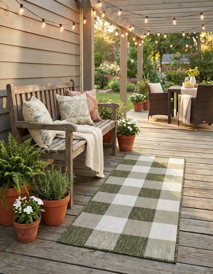 Detail image of 2' x 5' 3 Easy-Clean Checkered Indoor / Outdoor Runner Rug