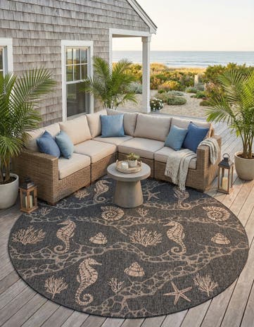 12' x 12' Easy-Clean Coastal Indoor / Outdoor Round Rug